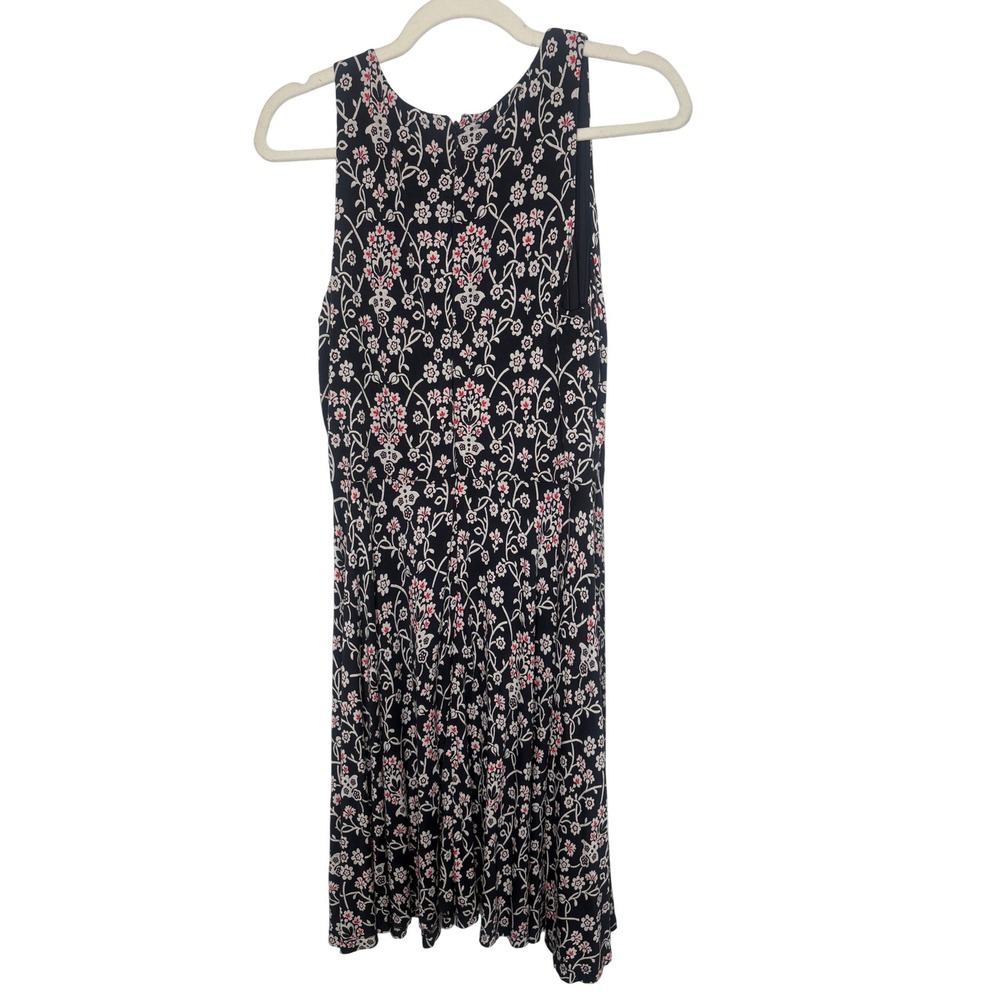 LOFT Floral Sleeveless Fit & Flare Midi Dress Navy White Pink Women's M - Picture 3 of 8